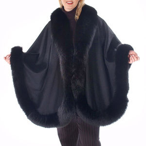 Black Fox Trimmed Plus Size Cashmere Cape